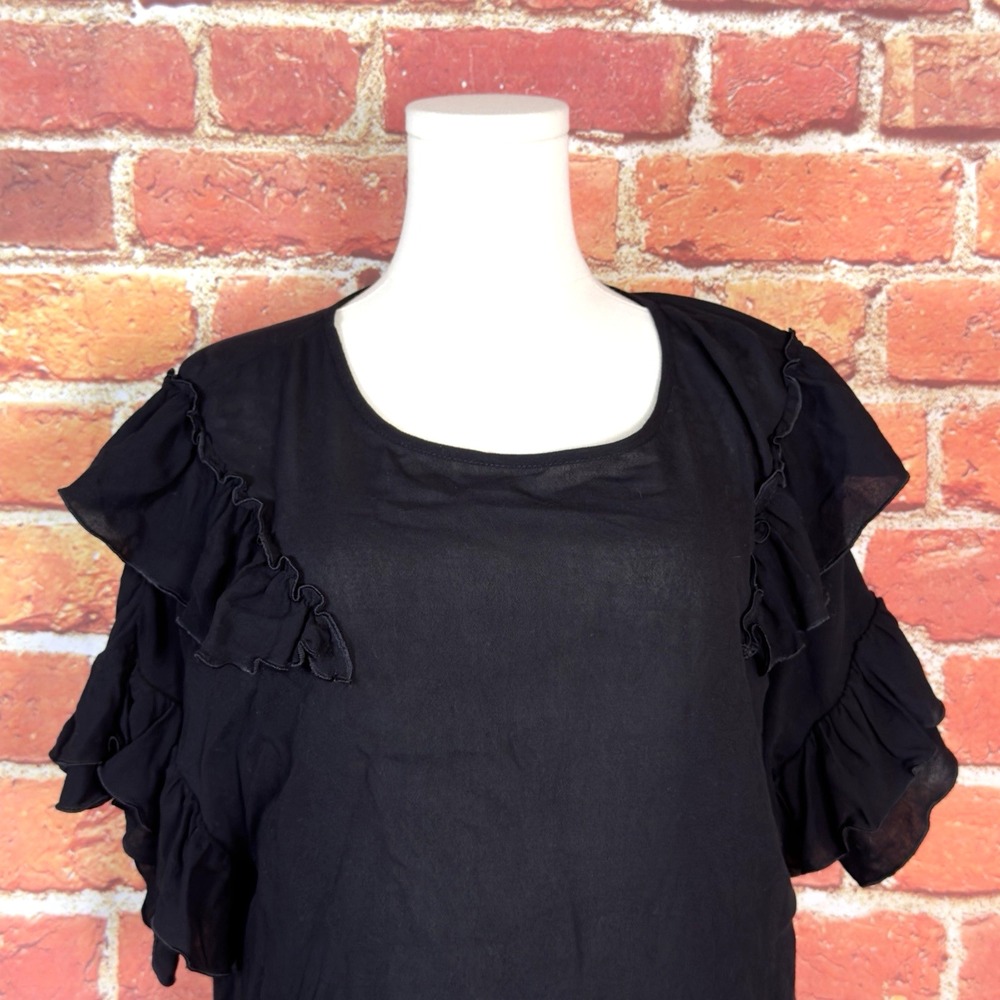 Jack by BB Dakota Black Ruffle Flutter‎ Sleeve Blouse Women's Small Key Hole